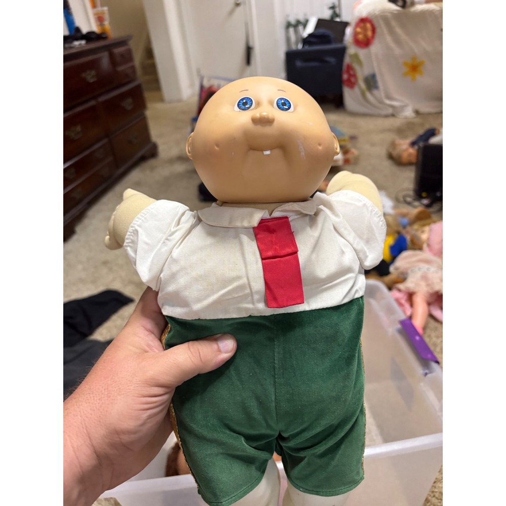 Vintage 1985 Cabbage Patch Kids Bald Boy Doll Blue Eyes Xavier Roberts Signed